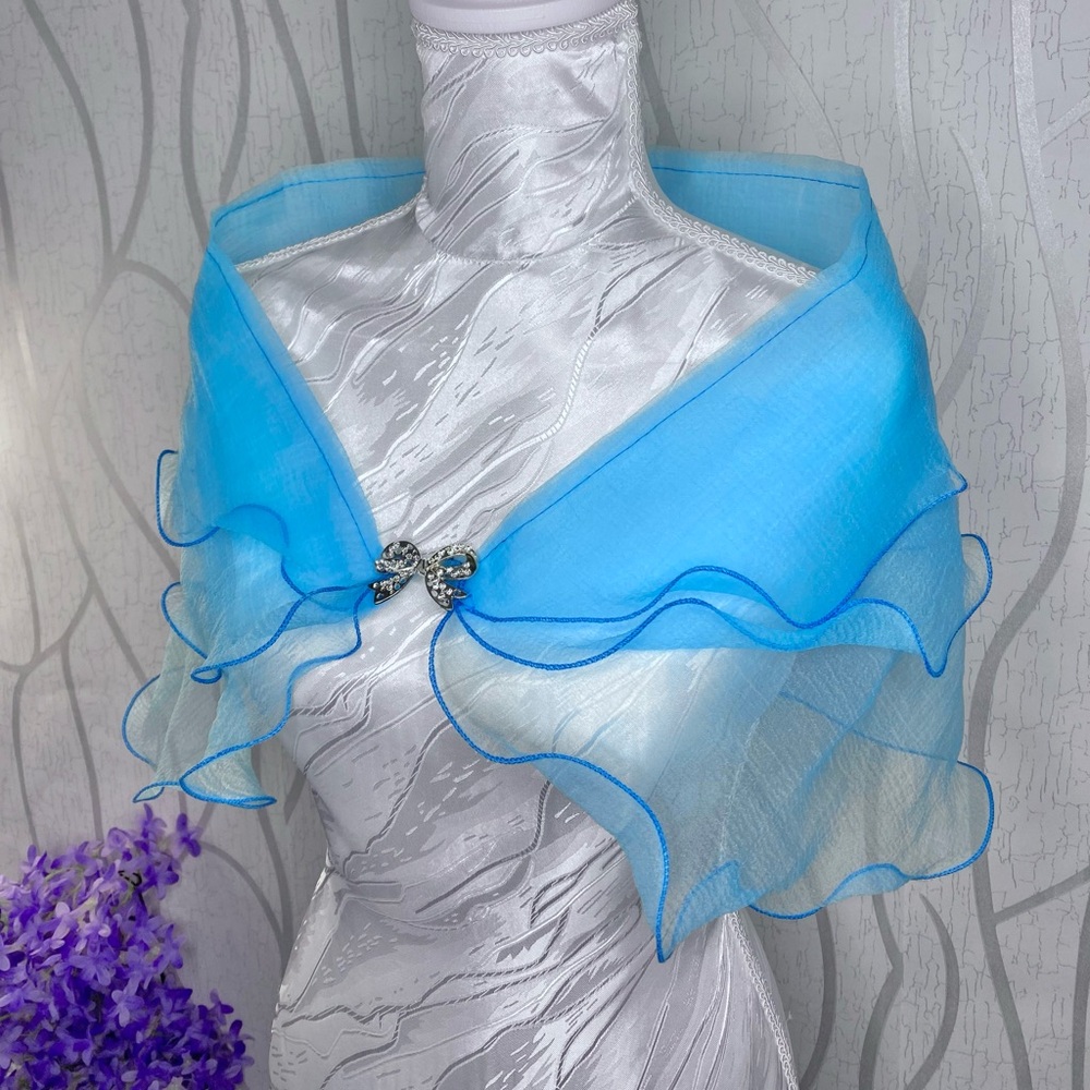 🌹 Formal Wear 🌹 Sky Blue Rhinestone Bow Clip Dress Shawl NWT